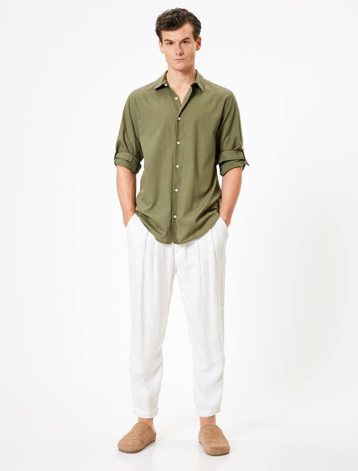  Klasik Gömlek Uzun Kollu Düğmeli Kol Detaylı Pamuklu Regular Fit