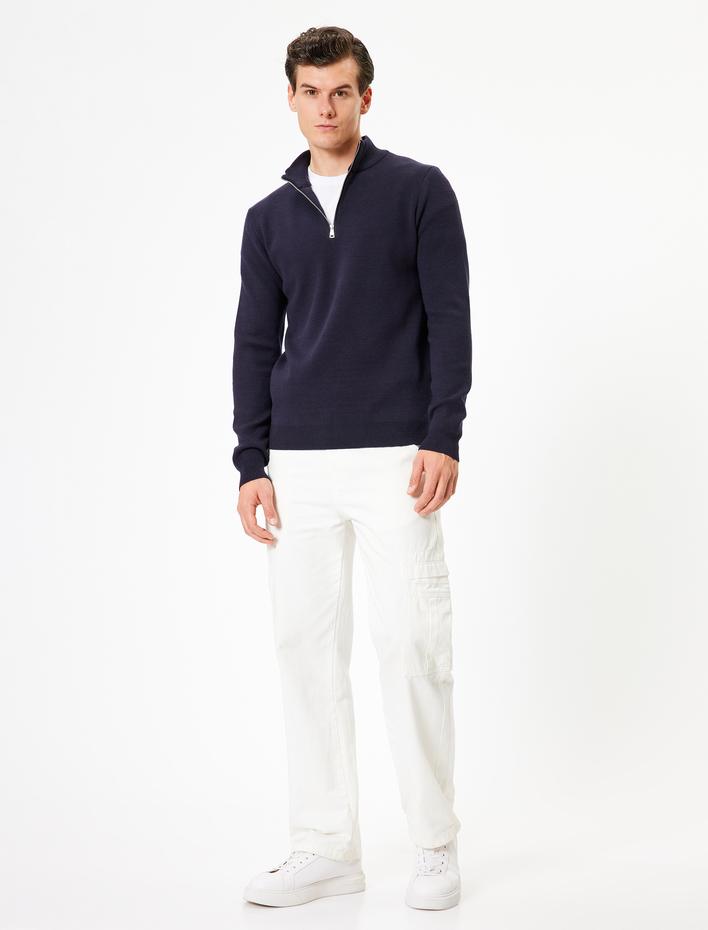  Triko Kazak Yarım Fermuarlı Yaka Basic Uzun Kollu