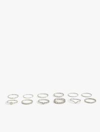 Yüzük Seti Taş Detaylı Çelik