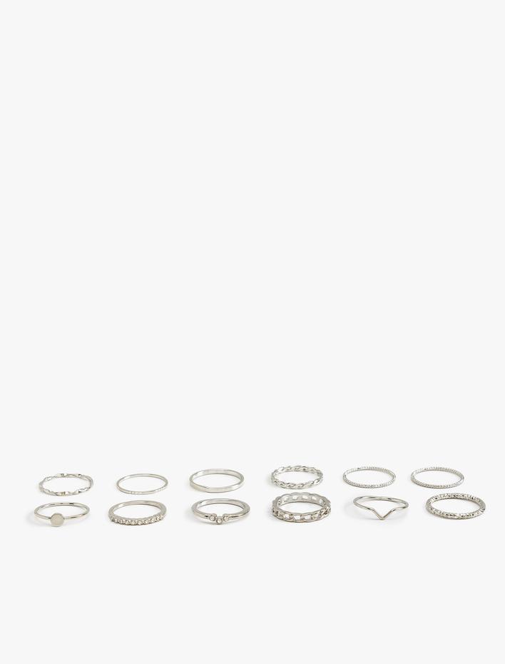 Kadın Yüzük Seti Taş Detaylı Çelik