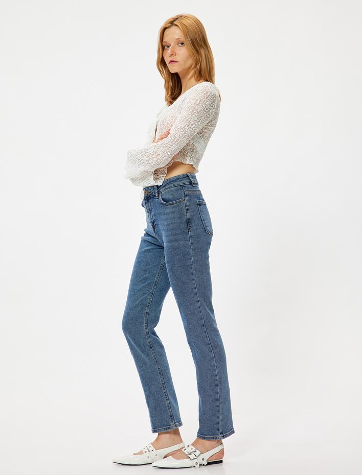  Slim Fit Kot Pantolon Düz Paça Standart Bel - Slim Straight Fit Jeans