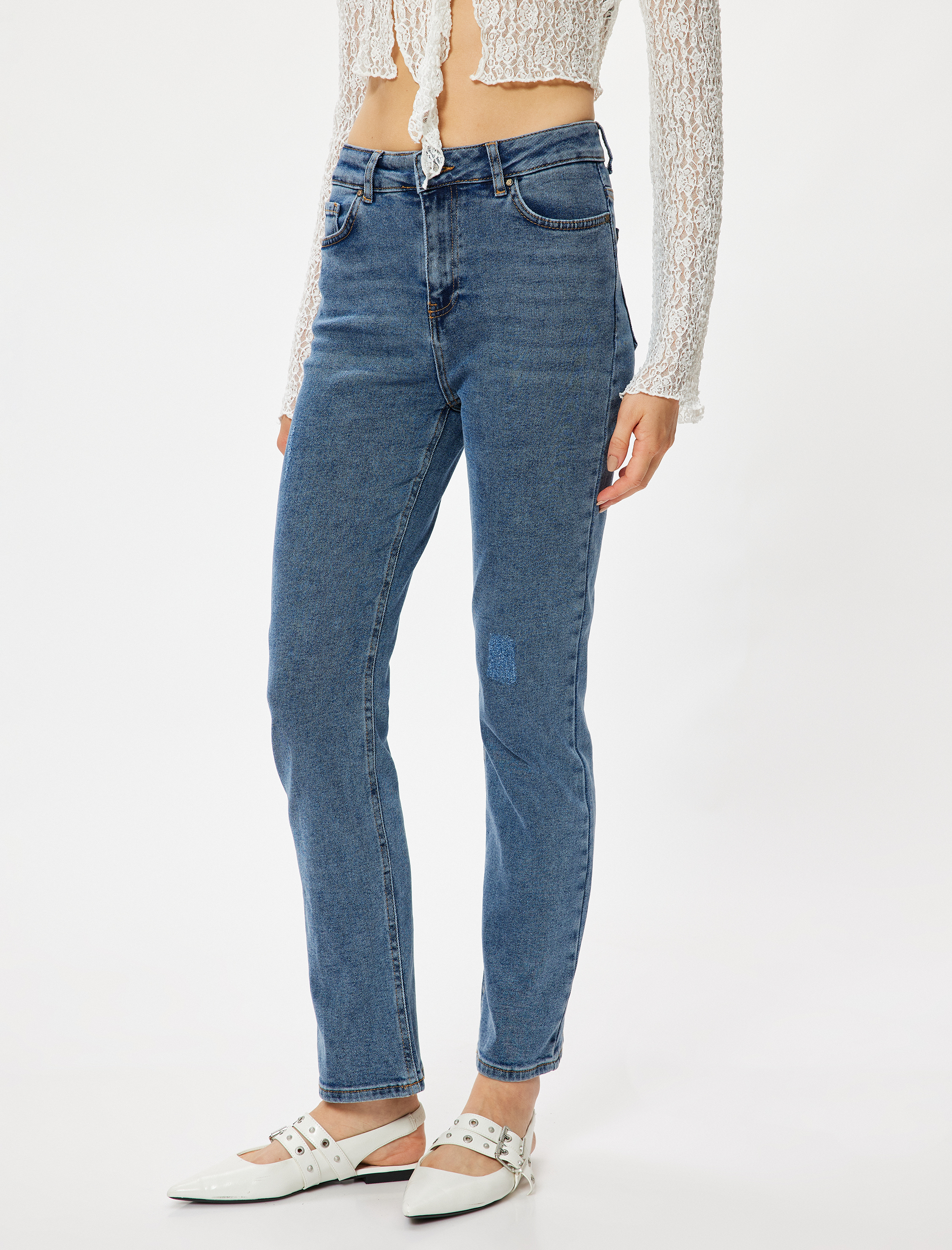   Slim Fit Kot Pantolon Düz Paça Standart Bel - Slim Straight Fit Jeans