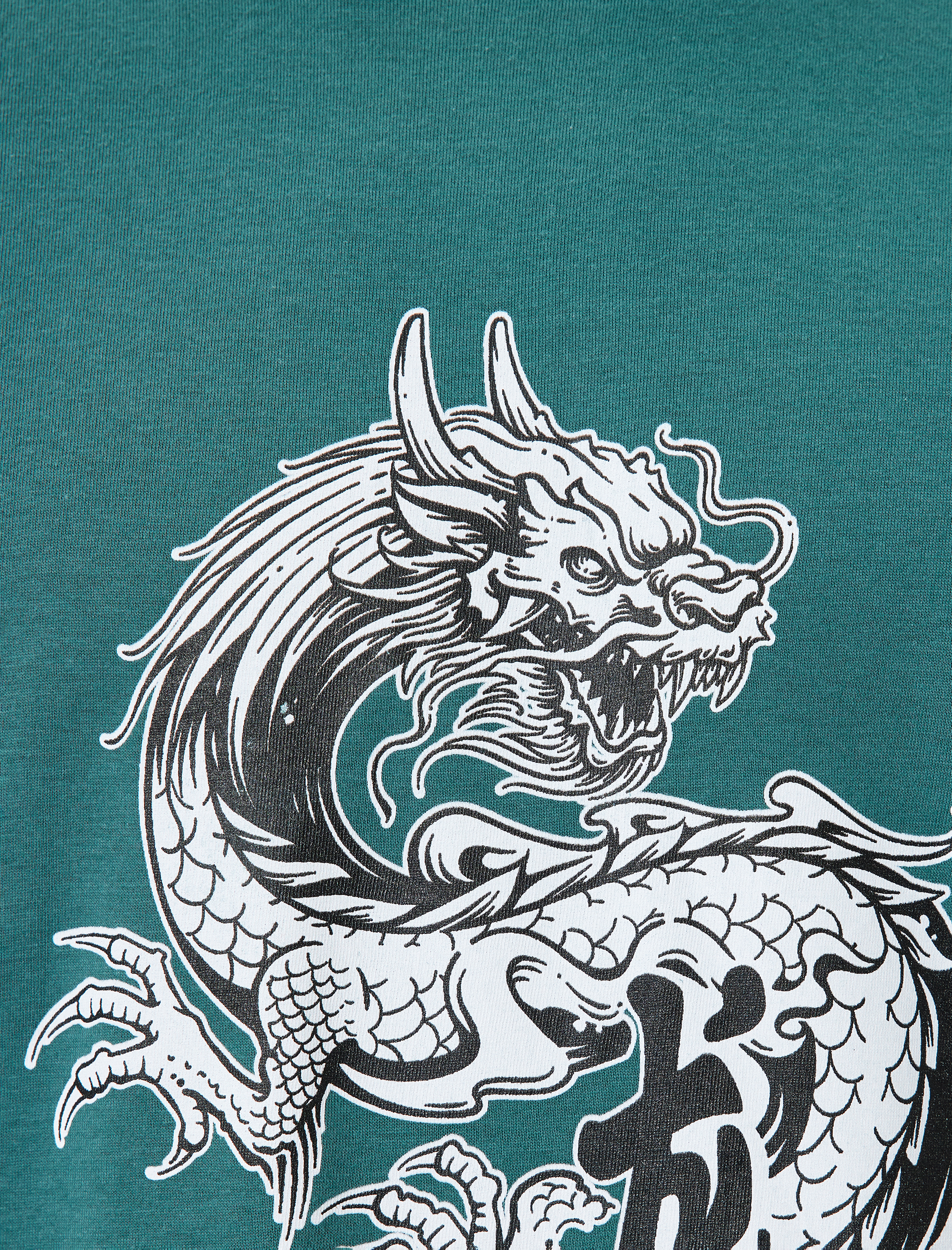 Uzak Doğu Baskılı Kısa Kollu Pamuklu Bisiklet Yaka Tişört