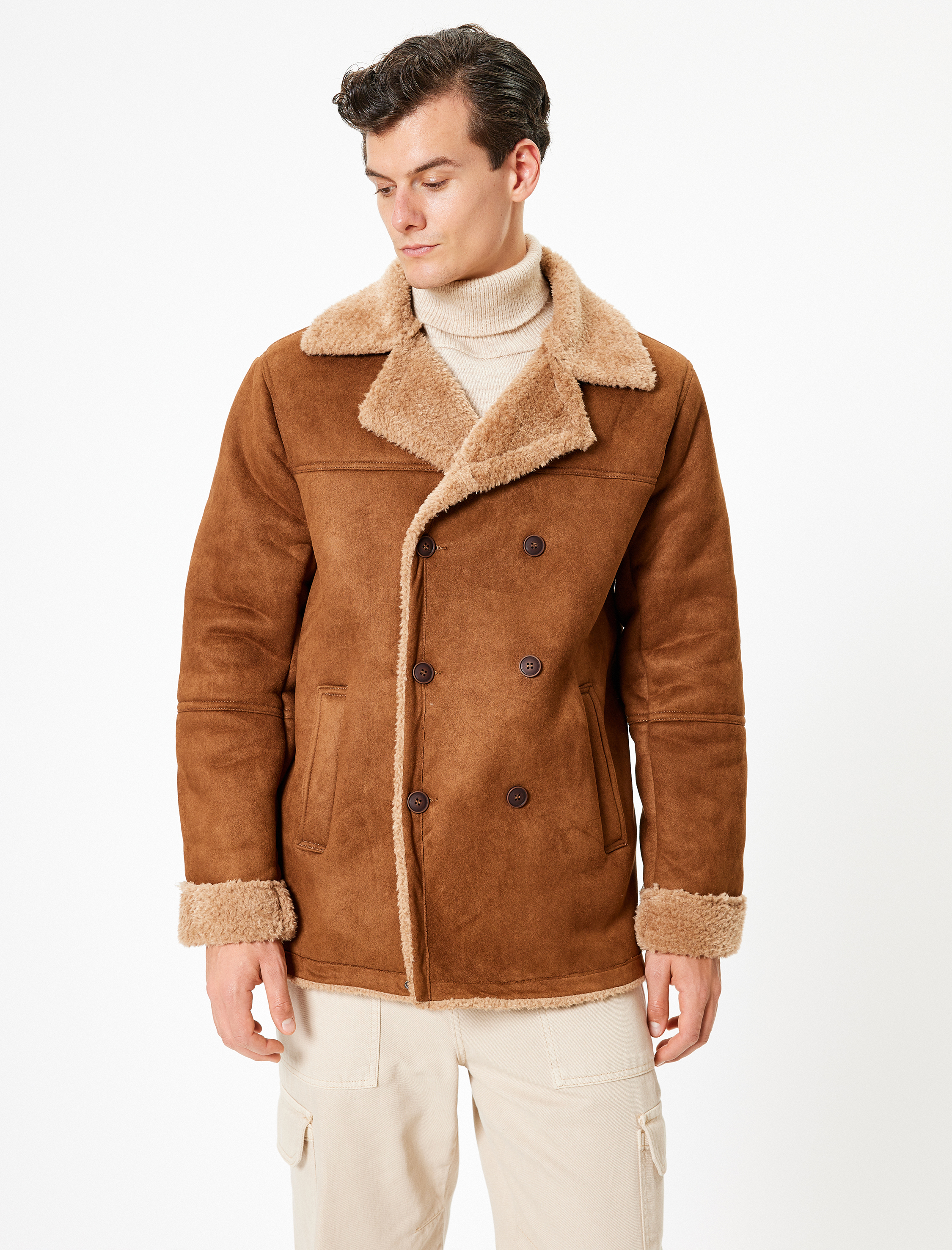   Slim Fit Mont Süet Görünümlü İçi Peluşlu Düğmeli