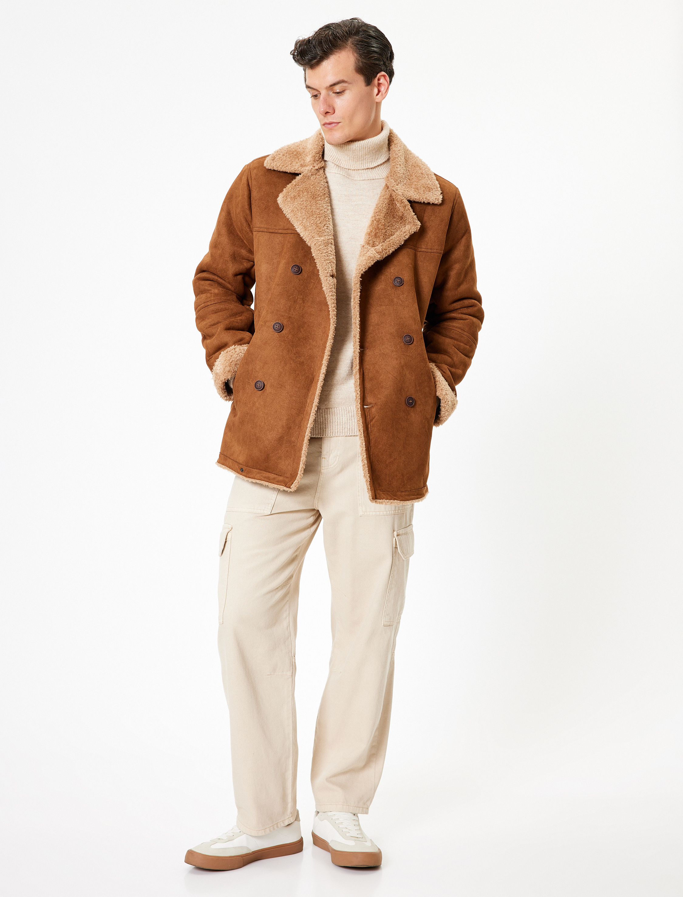   Slim Fit Mont Süet Görünümlü İçi Peluşlu Düğmeli