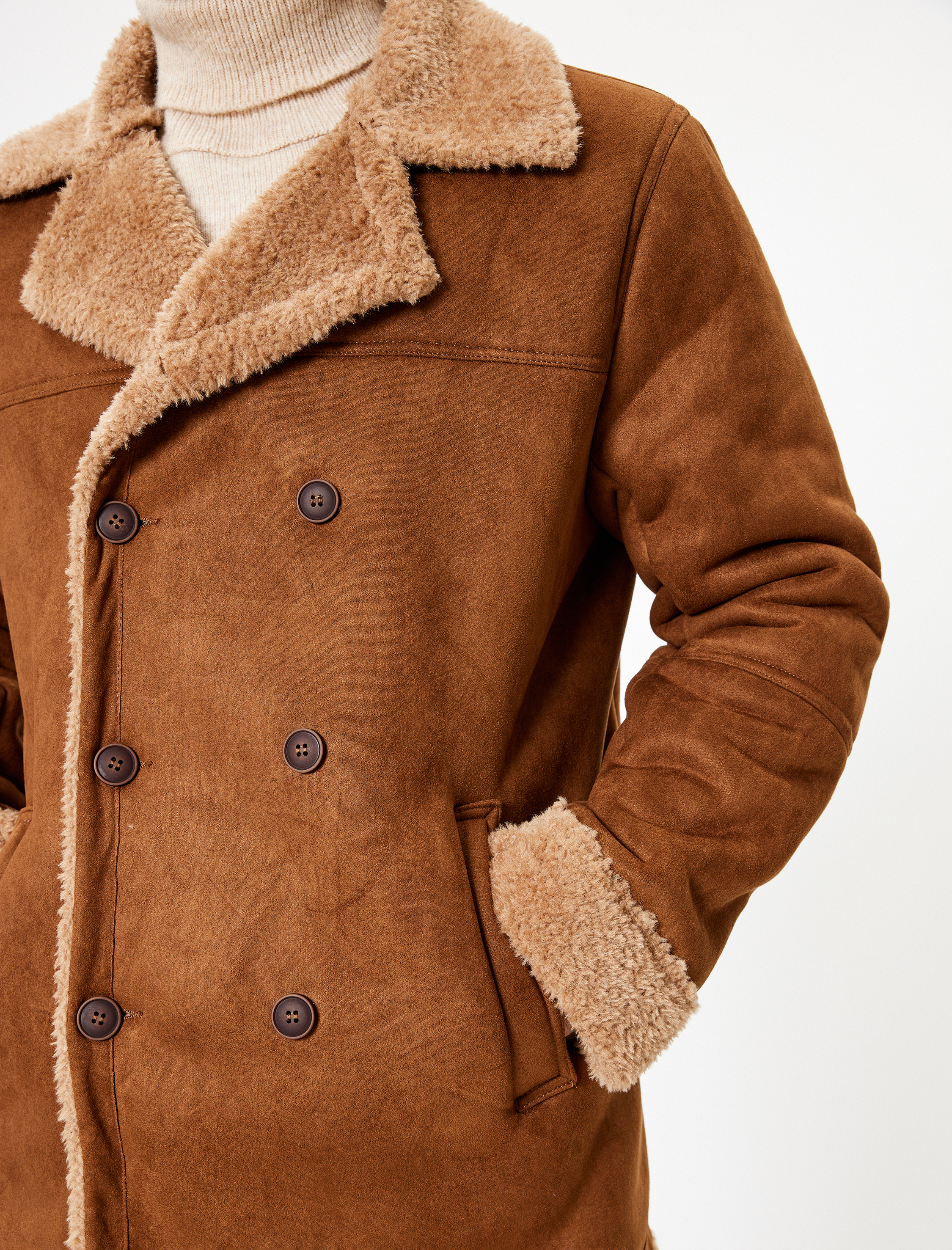   Slim Fit Mont Süet Görünümlü İçi Peluşlu Düğmeli