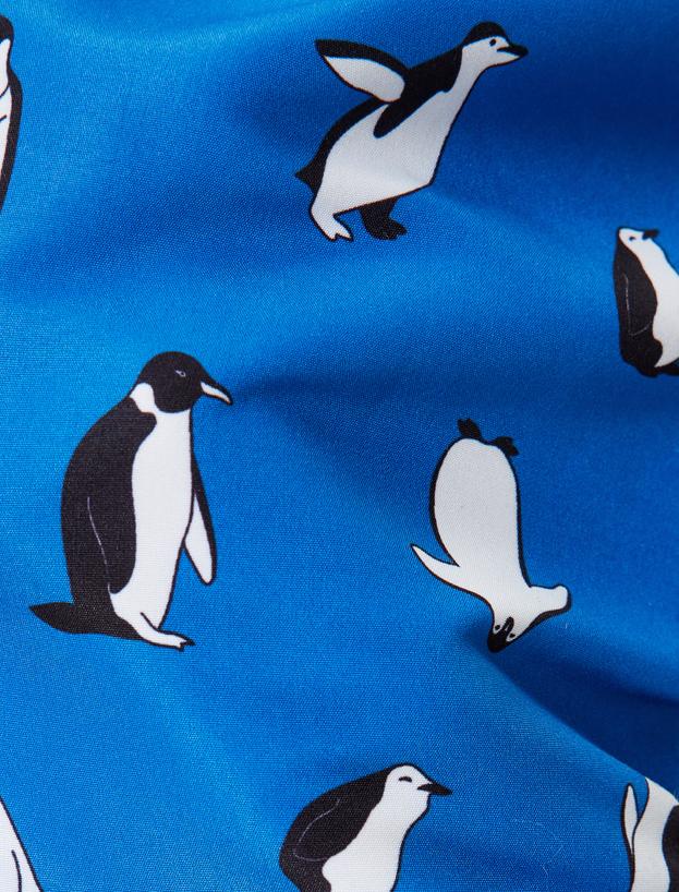Oversize Deniz Şortu Kısa Penguen Desenli Beli Bağcıklı_5