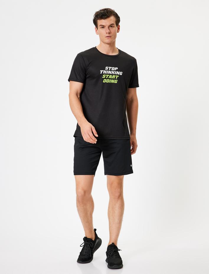  Slogan Baskılı Bisiklet Yaka Kısa Kollu Spor Tişört