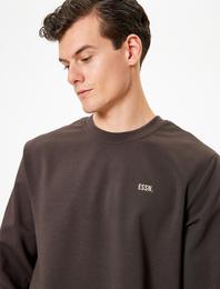 Bisiklet Yaka Sweatshirt Minimal Baskılı Basic İnterlok Kumaş Pamuk Karışımlı