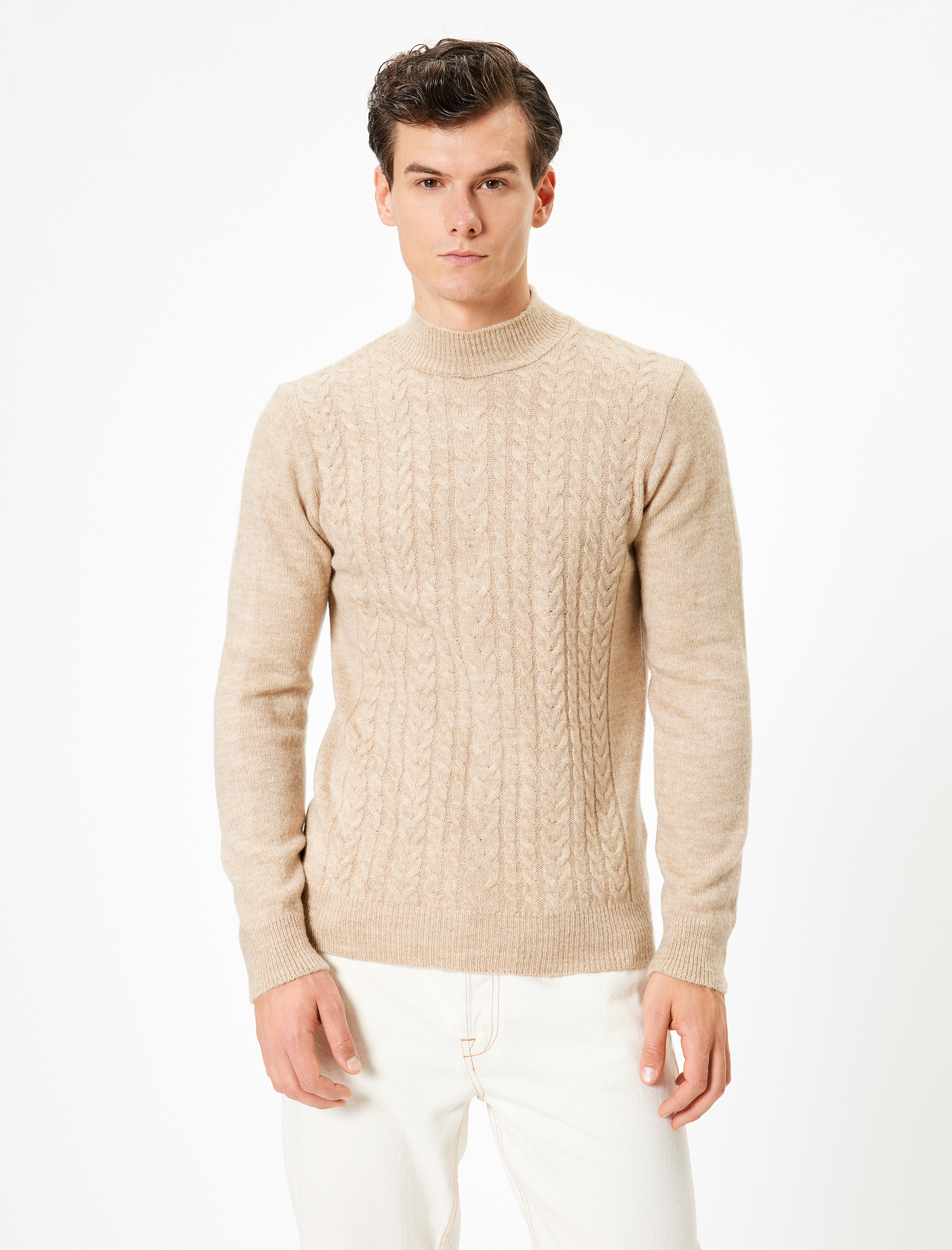   Triko Kazak Dokulu Yarım Balıkçı Yaka Basic Uzun Kollu