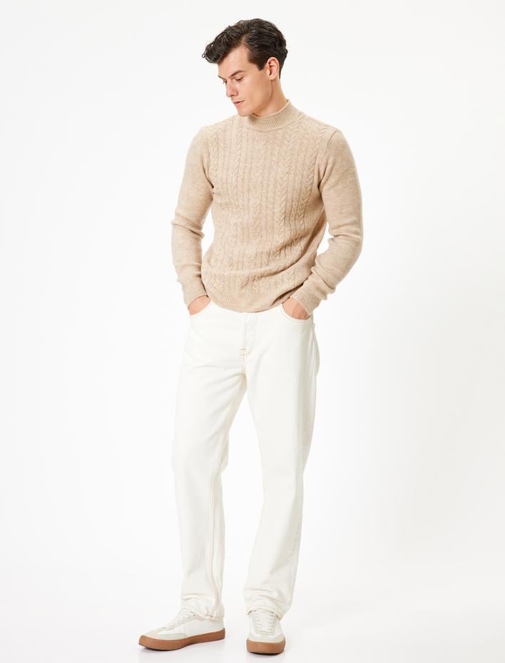  Triko Kazak Dokulu Yarım Balıkçı Yaka Basic Uzun Kollu