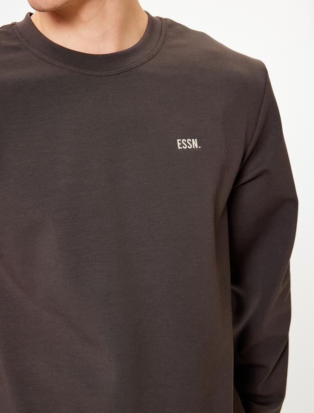 Bisiklet Yaka Sweatshirt Minimal Baskılı Pamuk Karışımlı_4