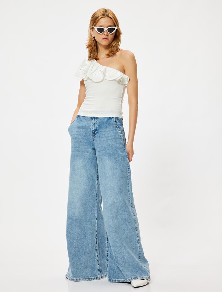  Fırfırlı Tek Omuz Üst Fisto Detaylı Slim Fit