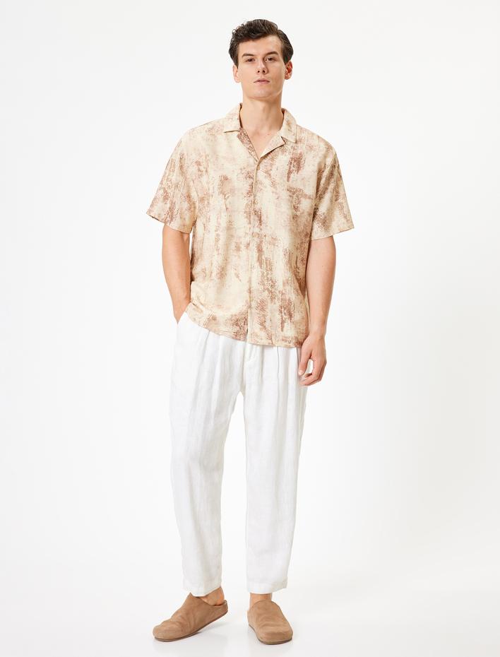  Desenli Gömlek Kısa Kollu Düğmeli Devrik Yaka Regular Fit