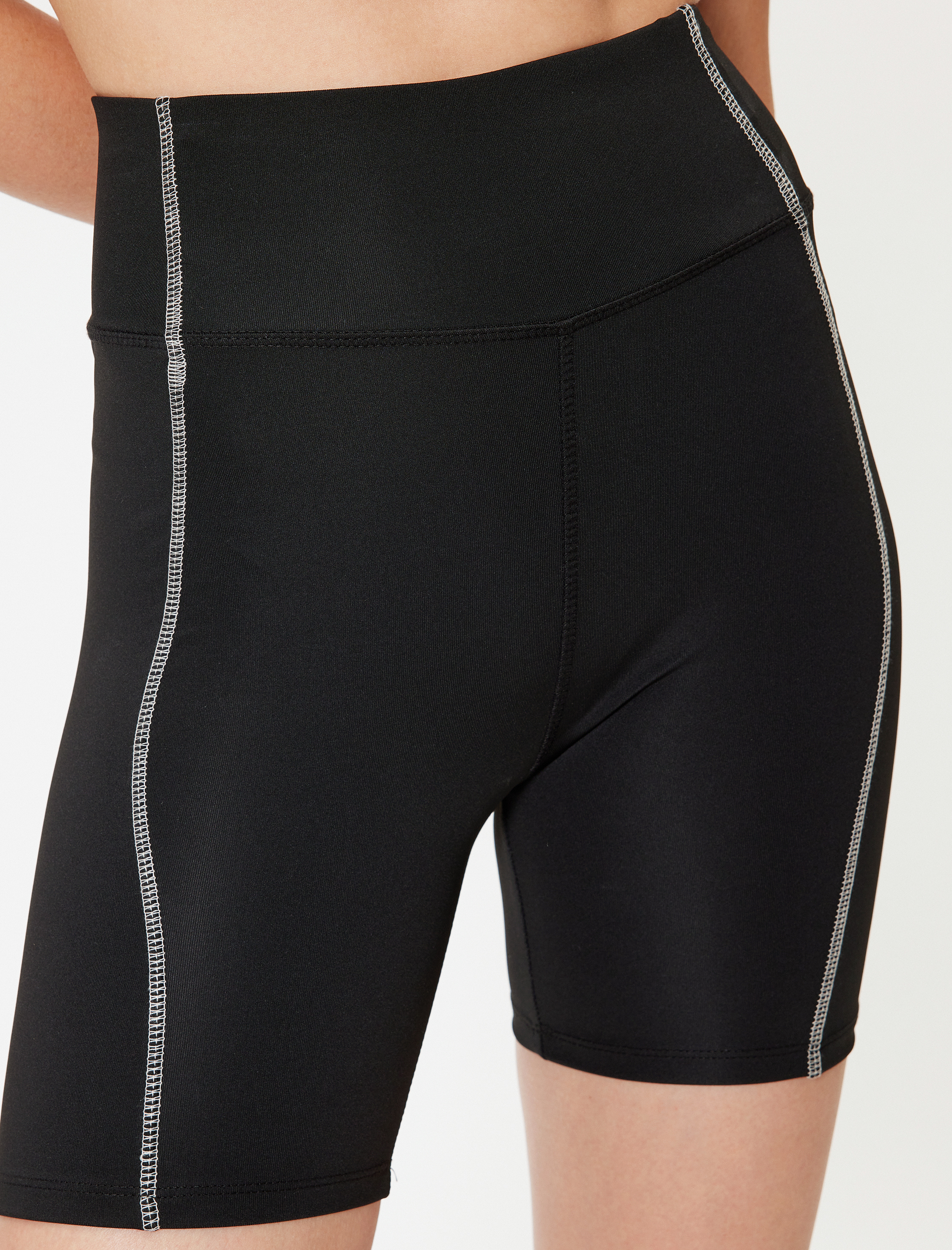 Spor Biker Tayt Dikiş Detaylı Yüksek Bel Slim Fit İnterlok