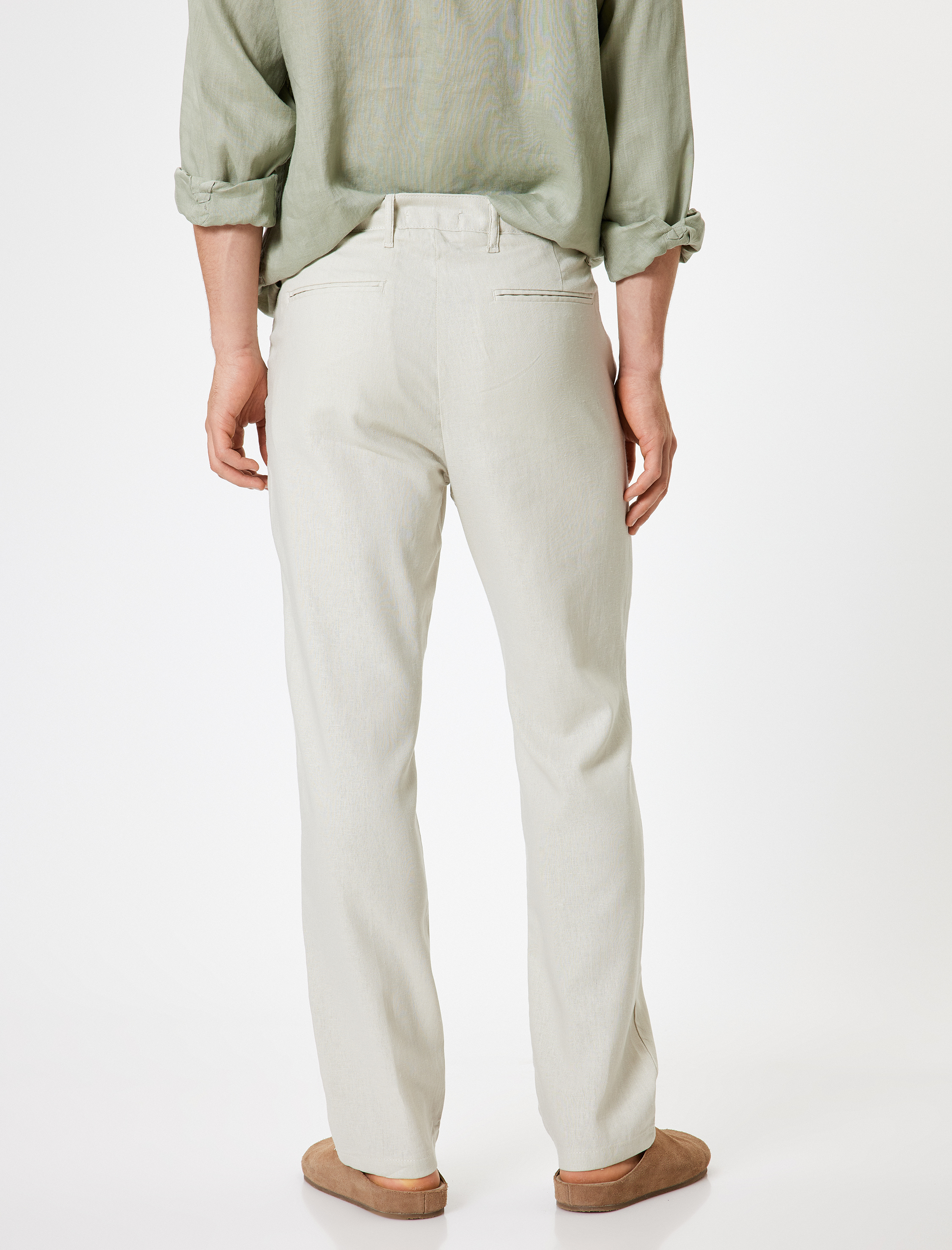   Viskon Keten Karışımlı Pantolon Chino Cep Detaylı Düğmeli