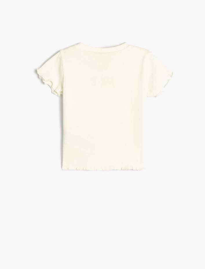 Kız Bebek Tişört Kısa Kollu Çiçek İşlemeli Bisiklet Yaka Pamuklu