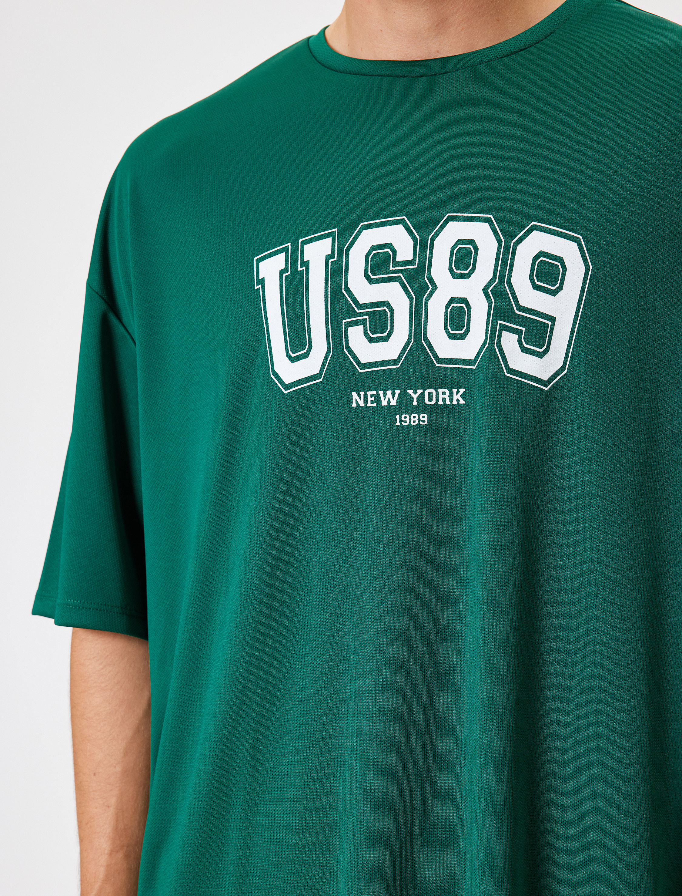   Spor Tişört Oversize Baskılı Kısa Kollu Bisiklet Yaka