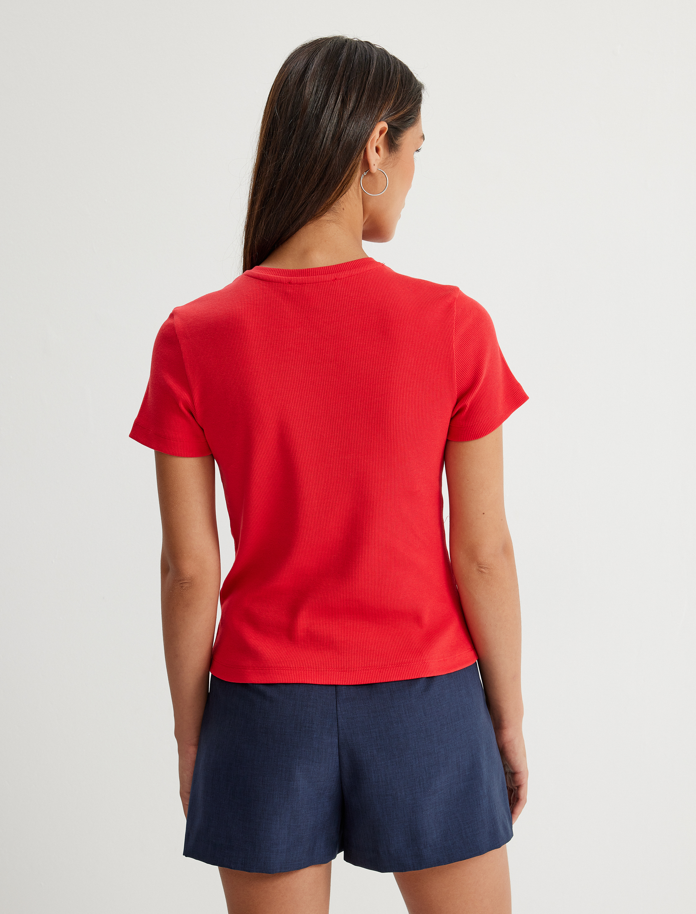   Basic Tişört Bisiklet Yaka Kısa Kollu Pamuklu Slim Fit