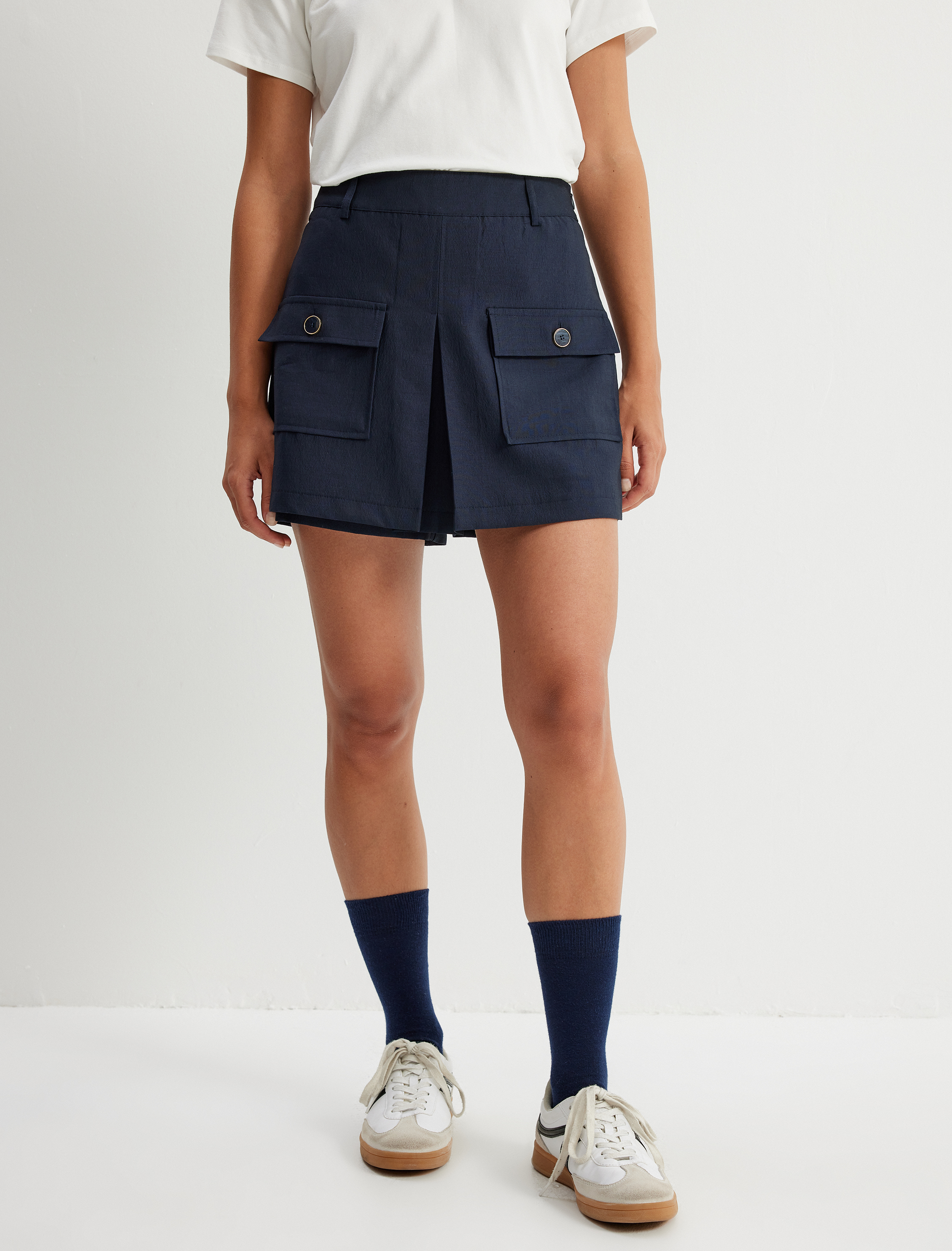   Kargo Şort Etek Düğmeli Cepli Modal Karışım Yüksek Bel