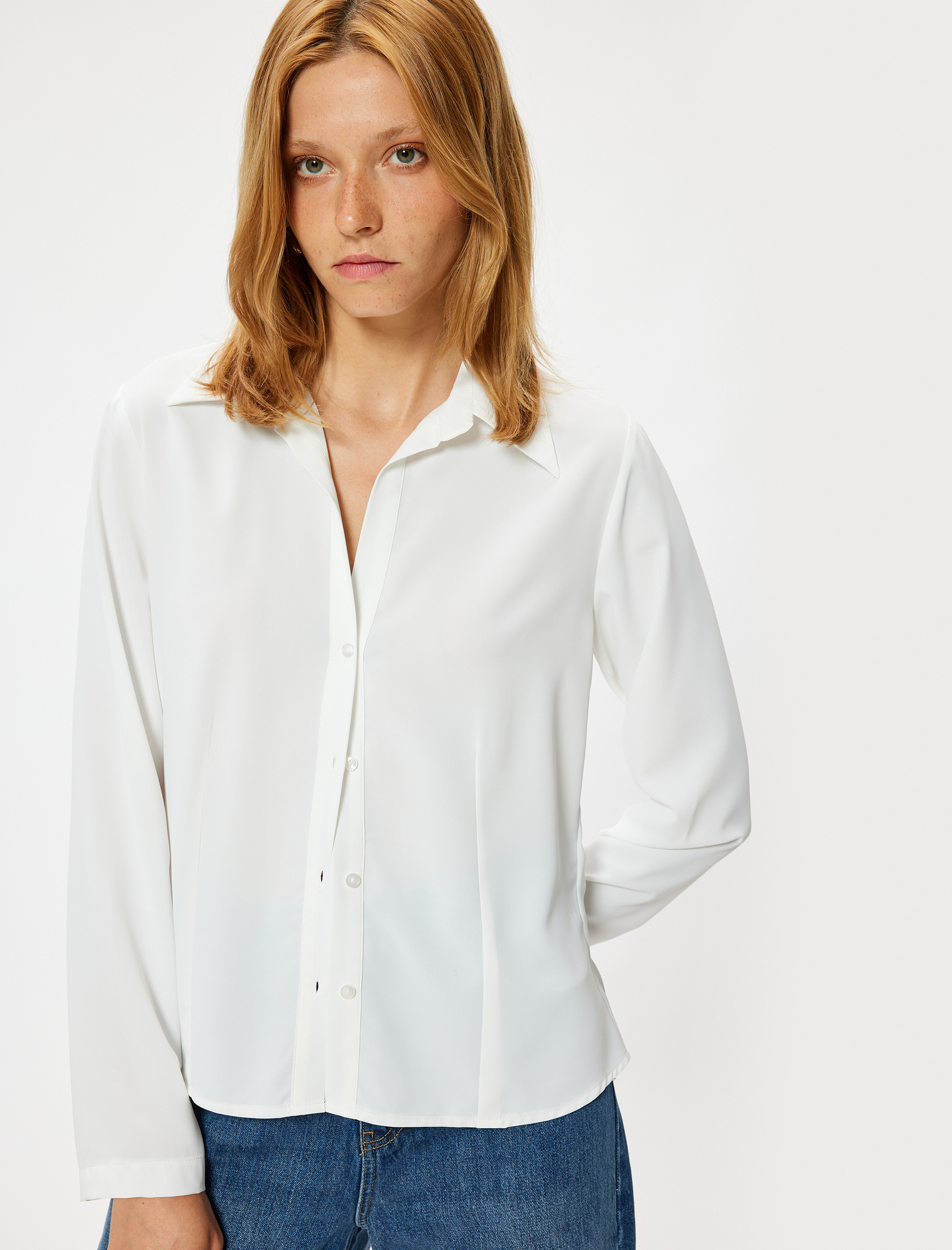   Slim Fit Klasik Yaka Uzun Kollu Saten Gömlek