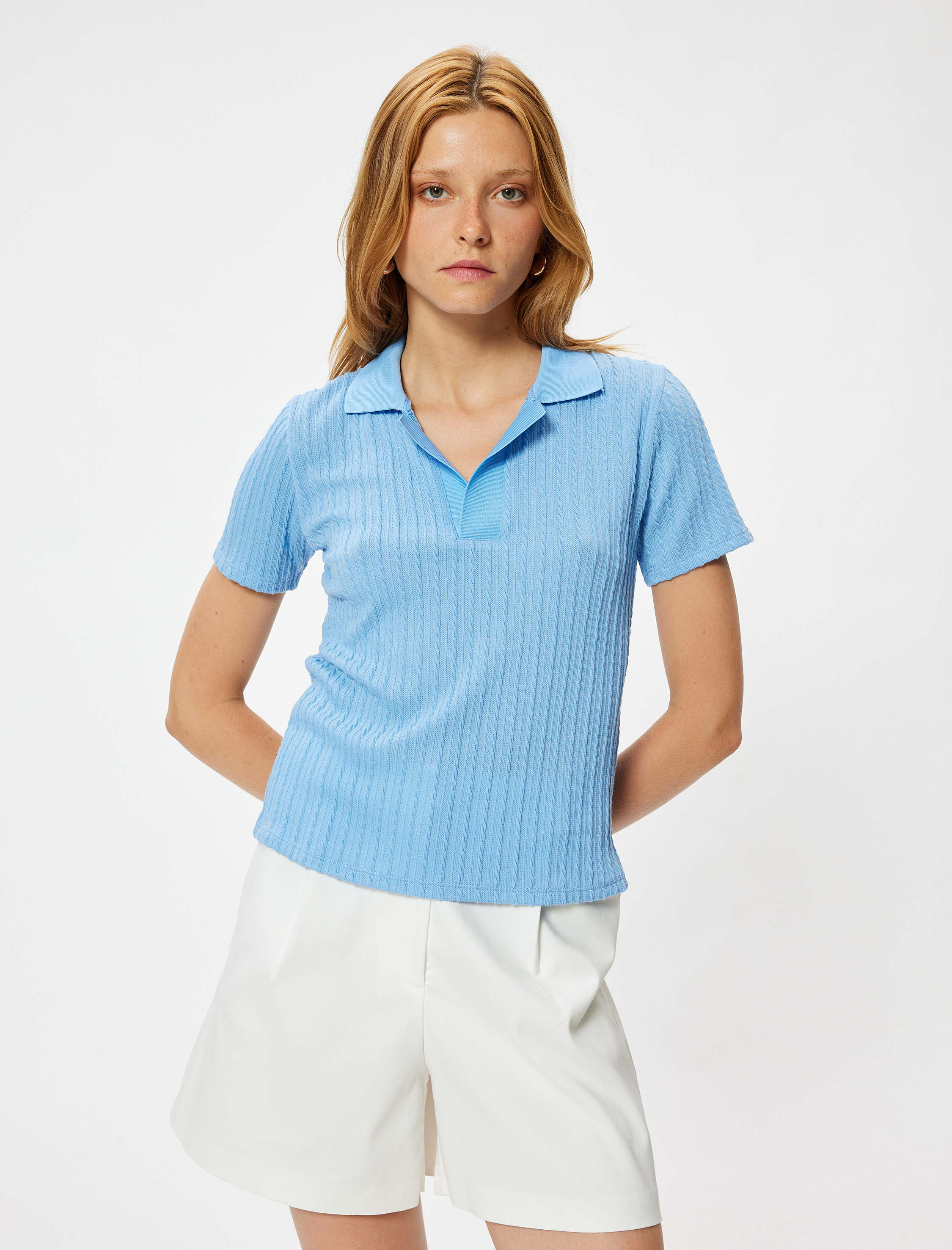   Polo Yaka Tişört Kısa Kollu Dokulu