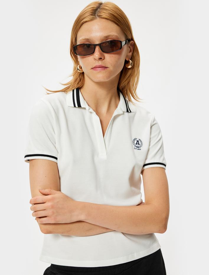  Polo Yaka Tişört Kısa Kollu Pamuklu Çizgi Detaylı