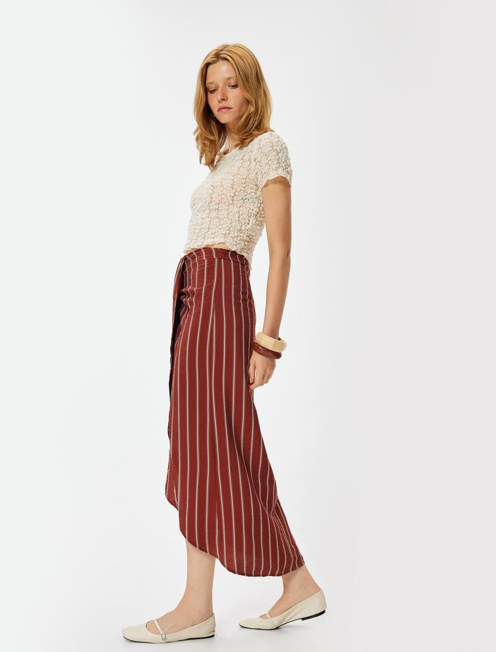  Koton X Melis Ağazat - Midi Boy Sarong Etek Kruvaze Asimetrik Slim Fit