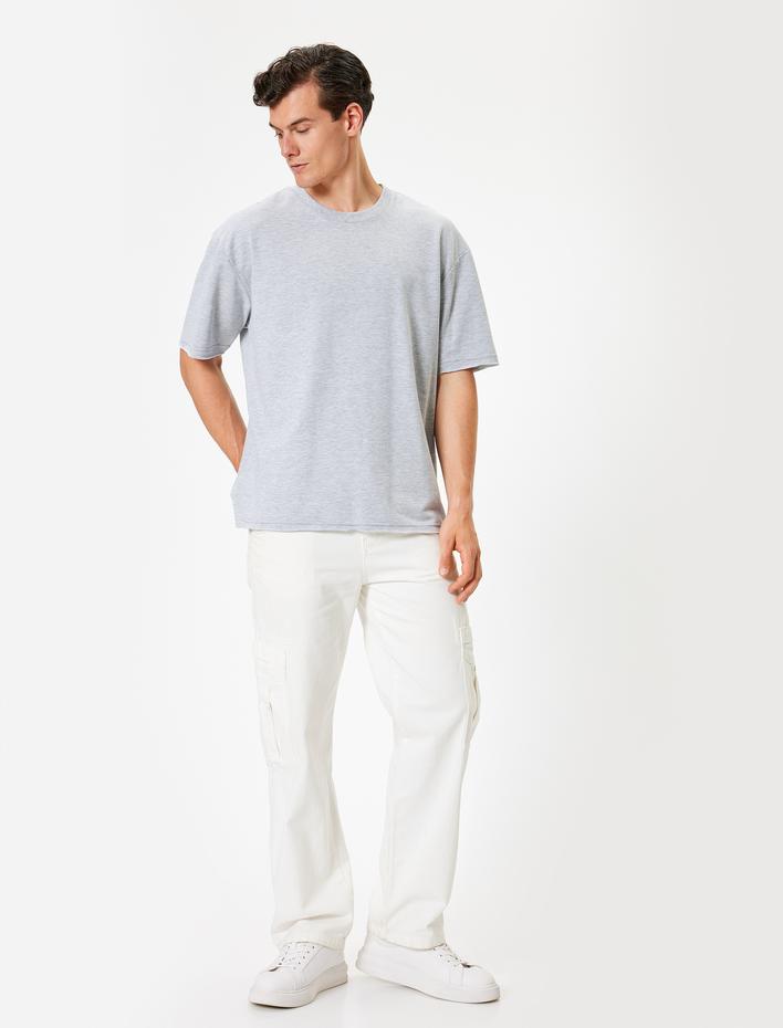  Kısa Kollu Bisiklet Yaka Pamuklu Oversize Tişört