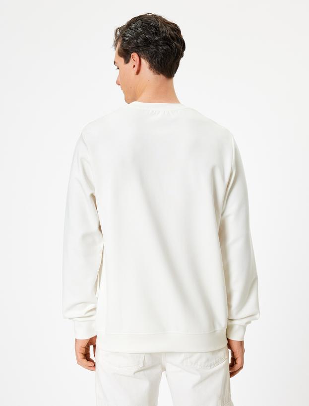 Bisiklet Yaka Sweatshirt Minimal Baskılı Pamuk Karışımlı_3