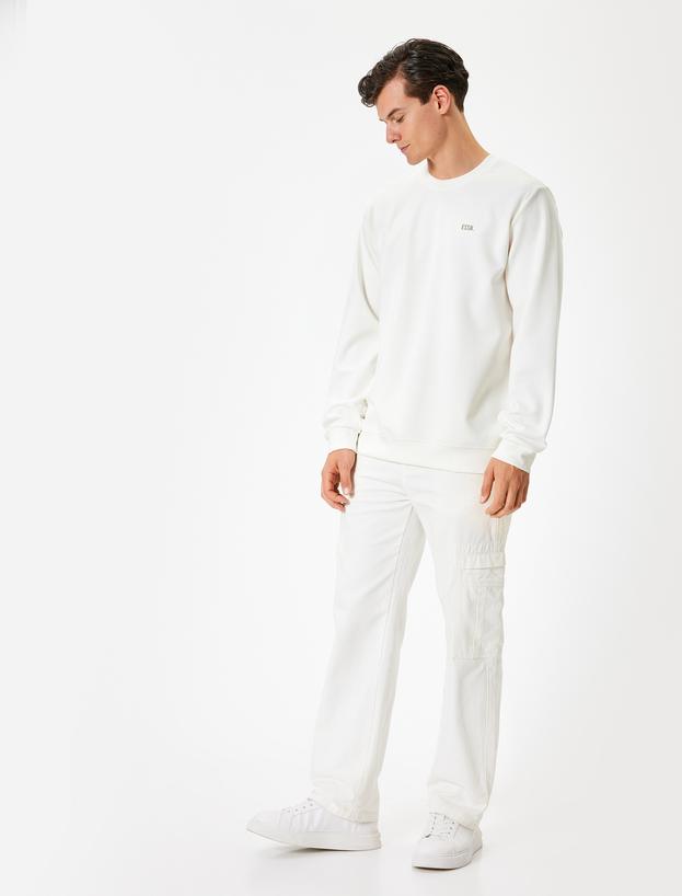 Bisiklet Yaka Sweatshirt Minimal Baskılı Pamuk Karışımlı_1