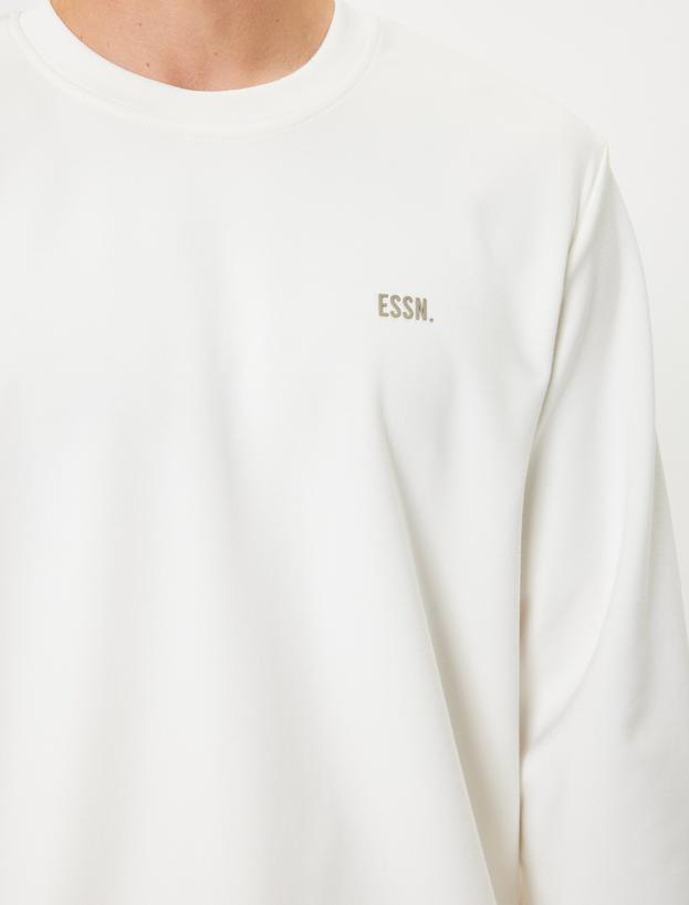 Bisiklet Yaka Sweatshirt Minimal Baskılı Pamuk Karışımlı_4