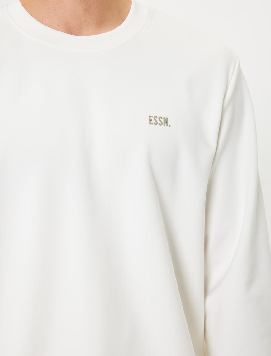   Bisiklet Yaka Sweatshirt Minimal Baskılı İnterlok Kumaş Pamuk Karışımlı