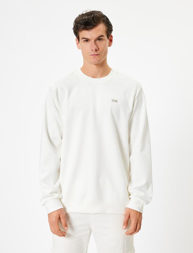 Bisiklet Yaka Sweatshirt Minimal Baskılı Pamuk Karışımlı_2