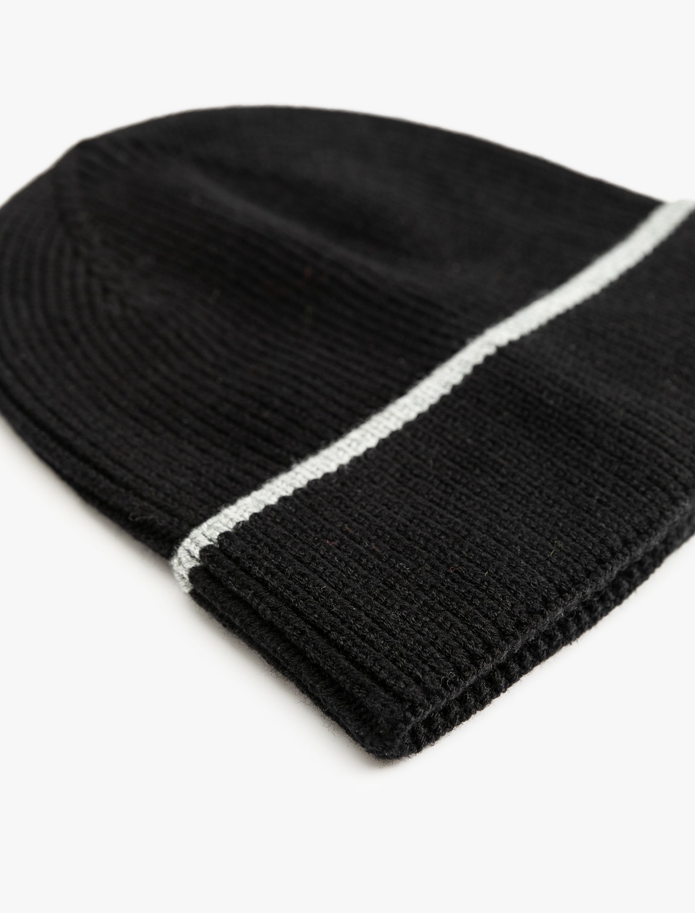 Erkek Örgü Bere Katlamalı Çok Renkli Çizgi Detaylı