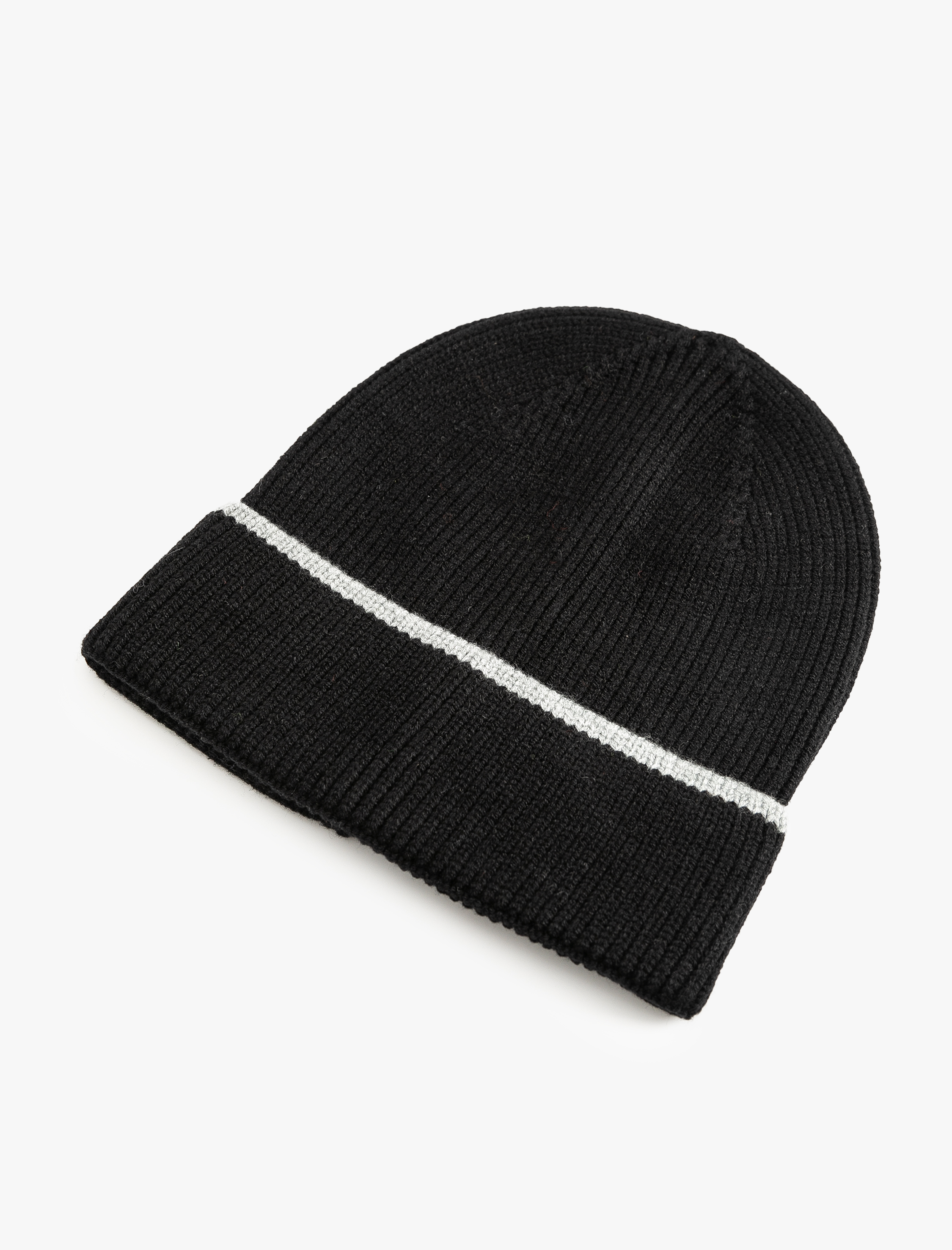 Erkek Örgü Bere Katlamalı Çok Renkli Çizgi Detaylı