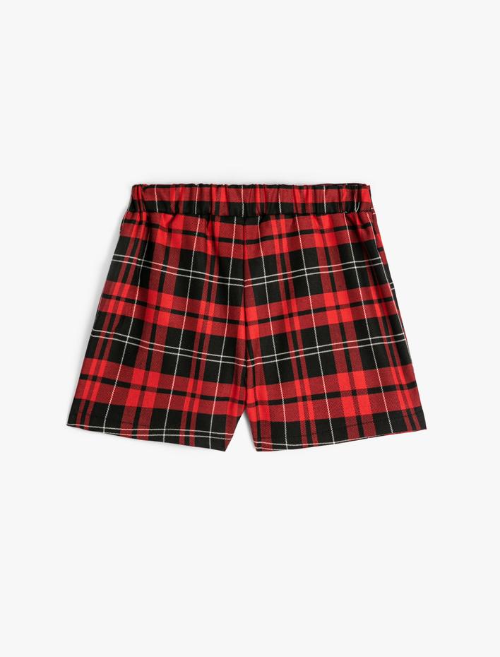 Kız Çocuk Toka Detaylı Beli Lastikli Ekoseli Şort Etek