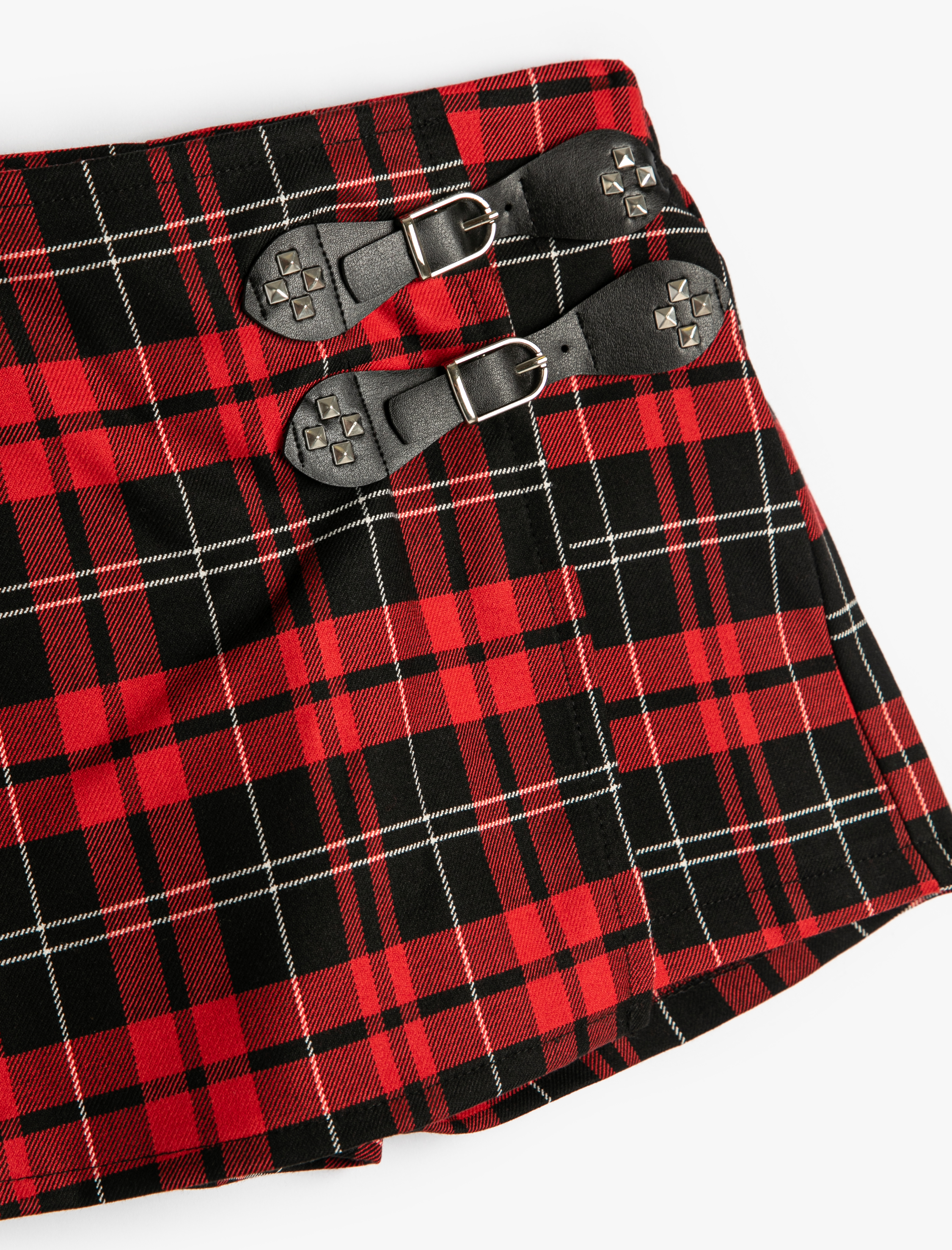  Kız Çocuk Toka Detaylı Beli Lastikli Ekoseli Şort Etek