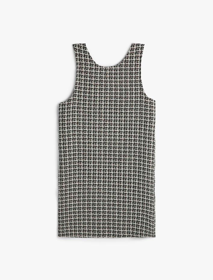 Kız Çocuk Jile Elbise Mini Cepli Yuvarlak Yaka Düğme Detaylı