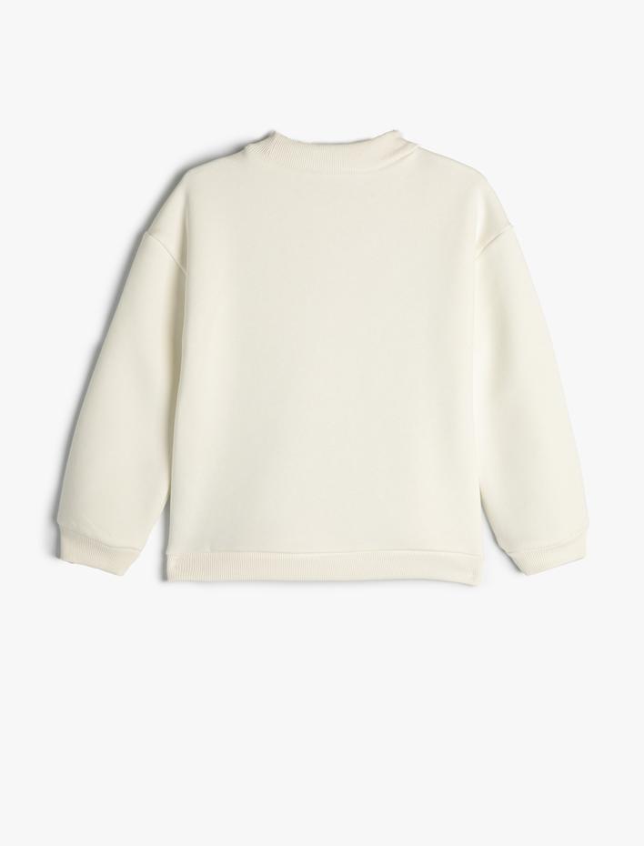 Kız Çocuk Sweatshirt Unicorn Baskılı Bisiklet Yaka Uzun Kollu Şardonlu Pamuklu