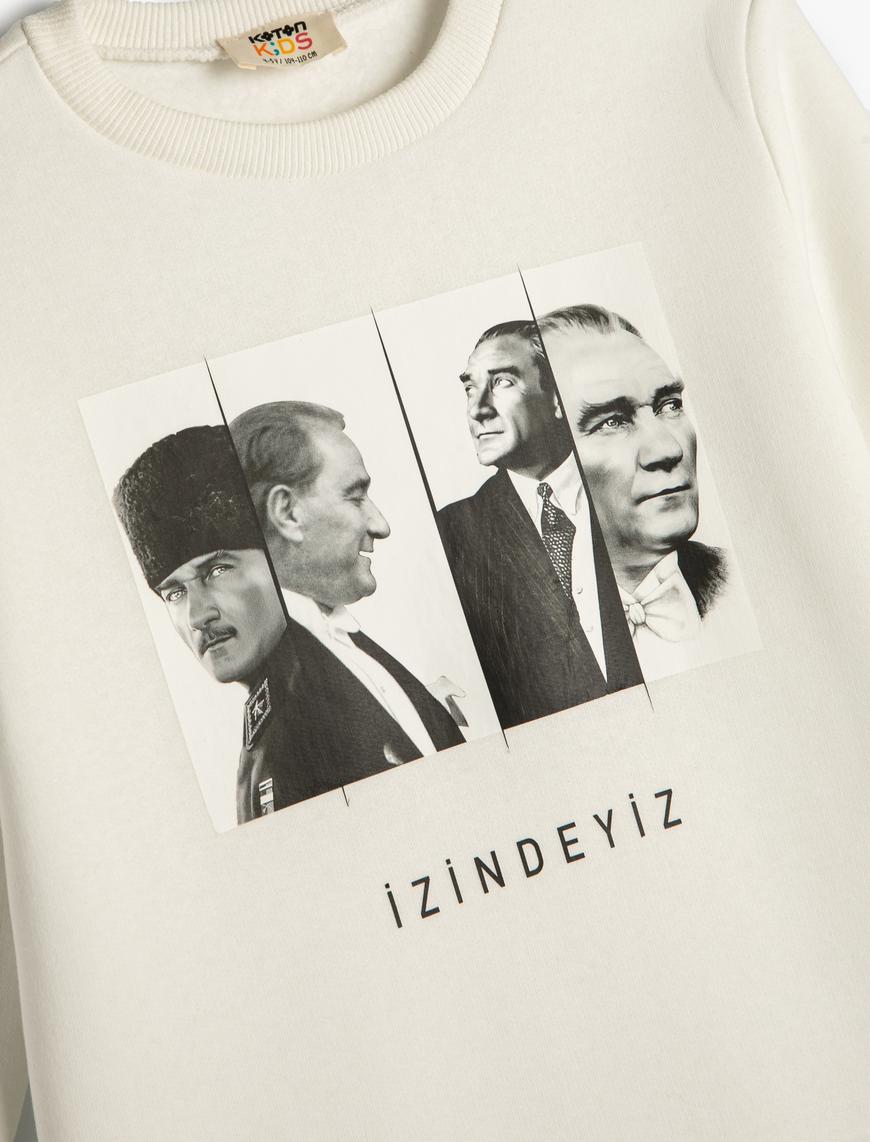  Erkek Çocuk Atatürk Baskılı Sweatshirt Şardonlu Bisiklet Yaka