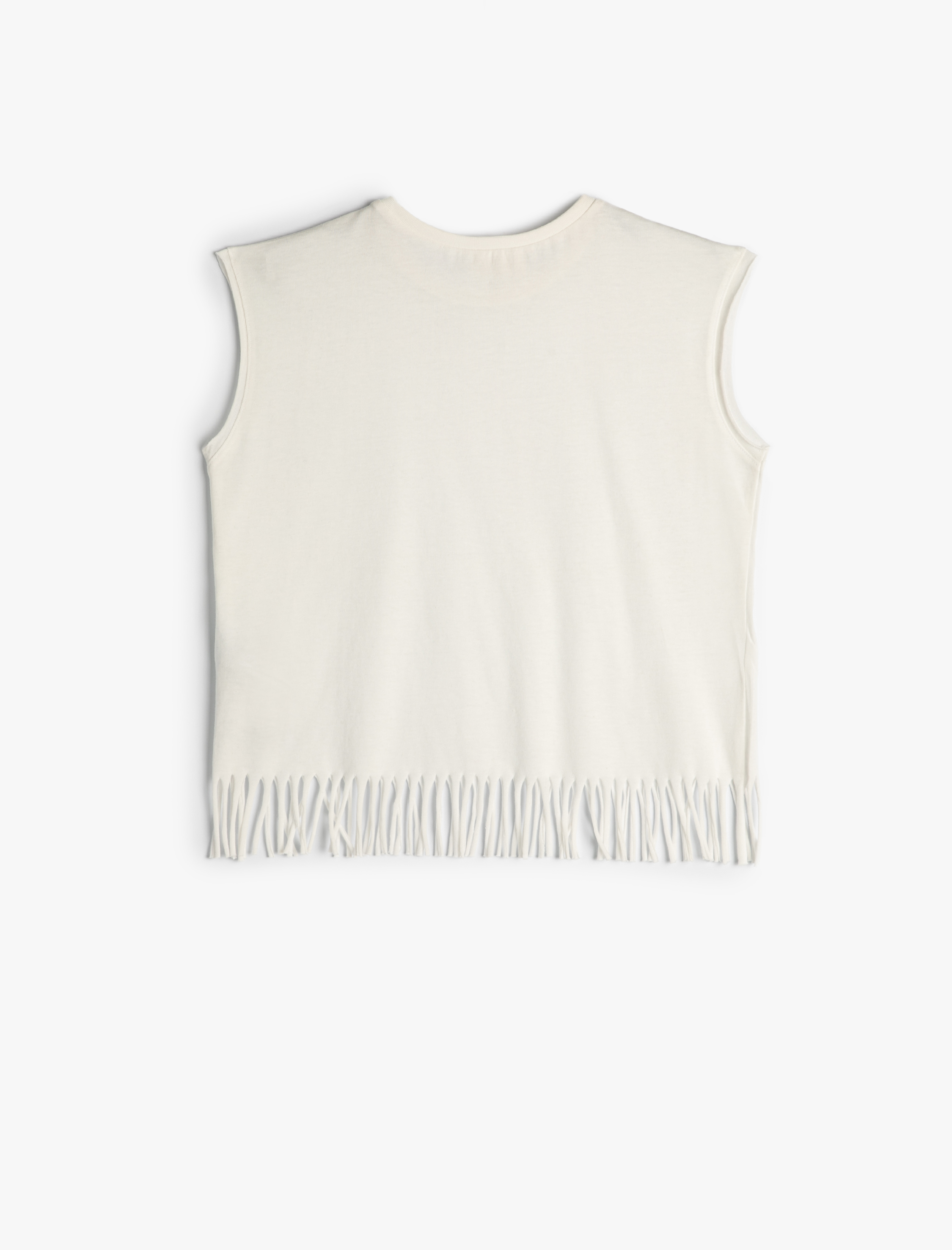  Kız Çocuk Tişört Kolsuz Kısa Kollu Püsküllü Bisiklet Yaka Boncuk Detaylı Pamuklu