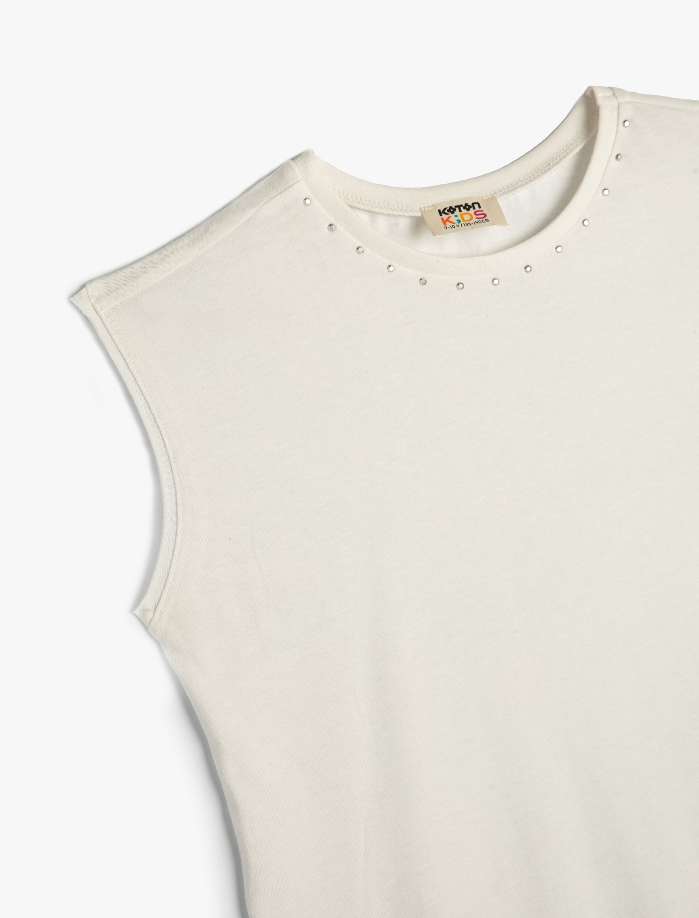  Kız Çocuk Tişört Kolsuz Kısa Kollu Püsküllü Bisiklet Yaka Boncuk Detaylı Pamuklu