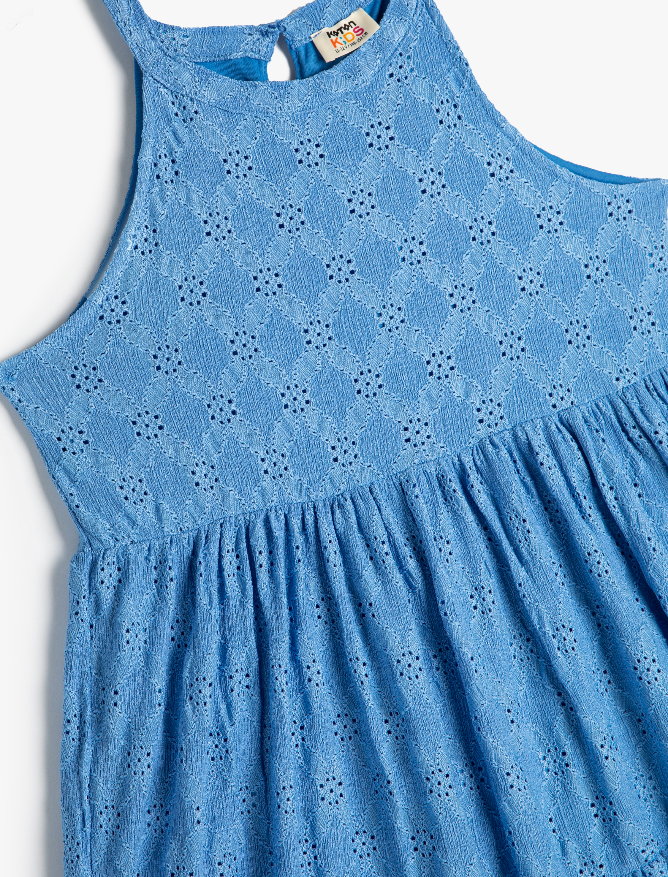  Kız Çocuk Elbise Halter Yaka Fistolu Katlı Rahat Kesim