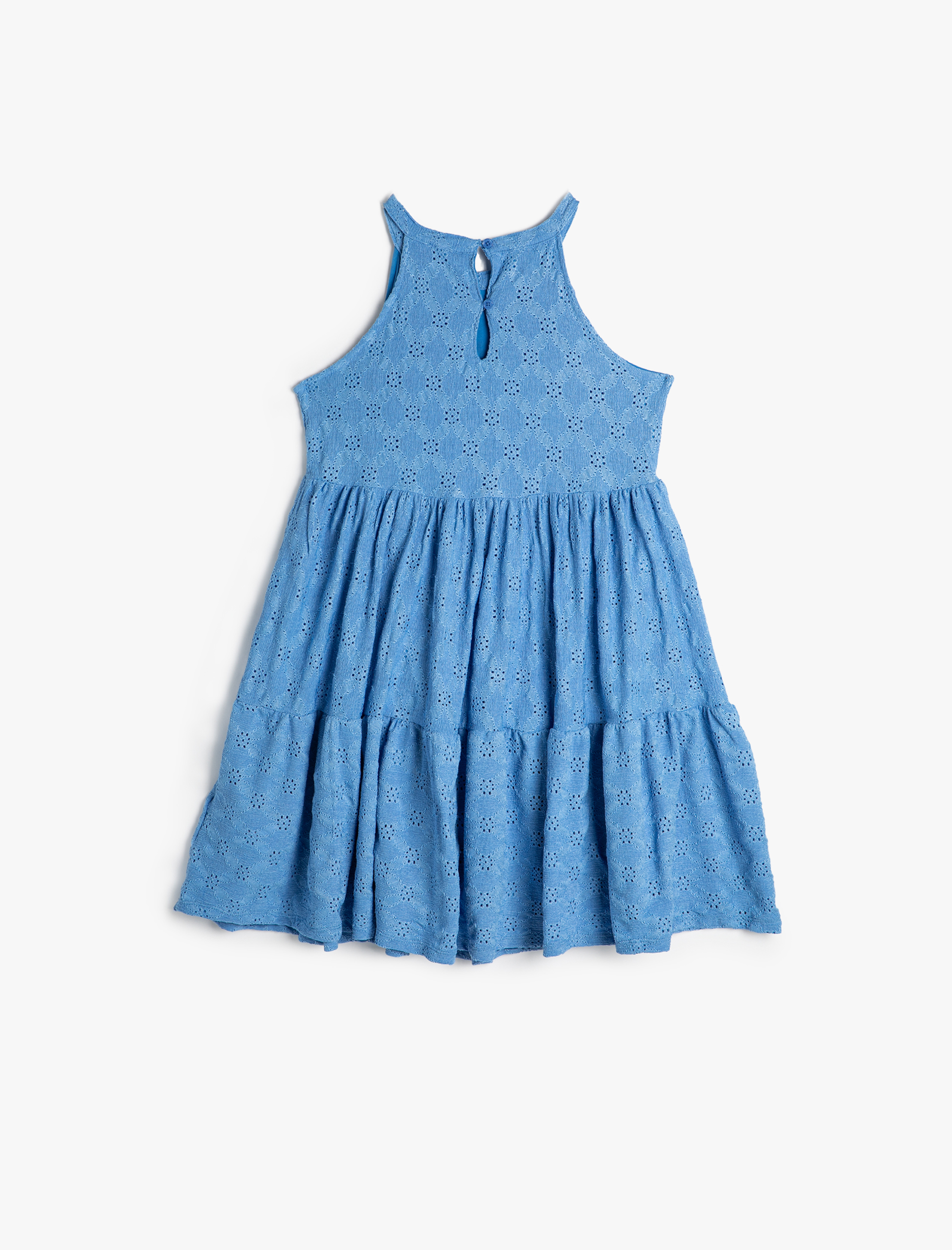  Kız Çocuk Elbise Halter Yaka Fistolu Katlı Rahat Kesim