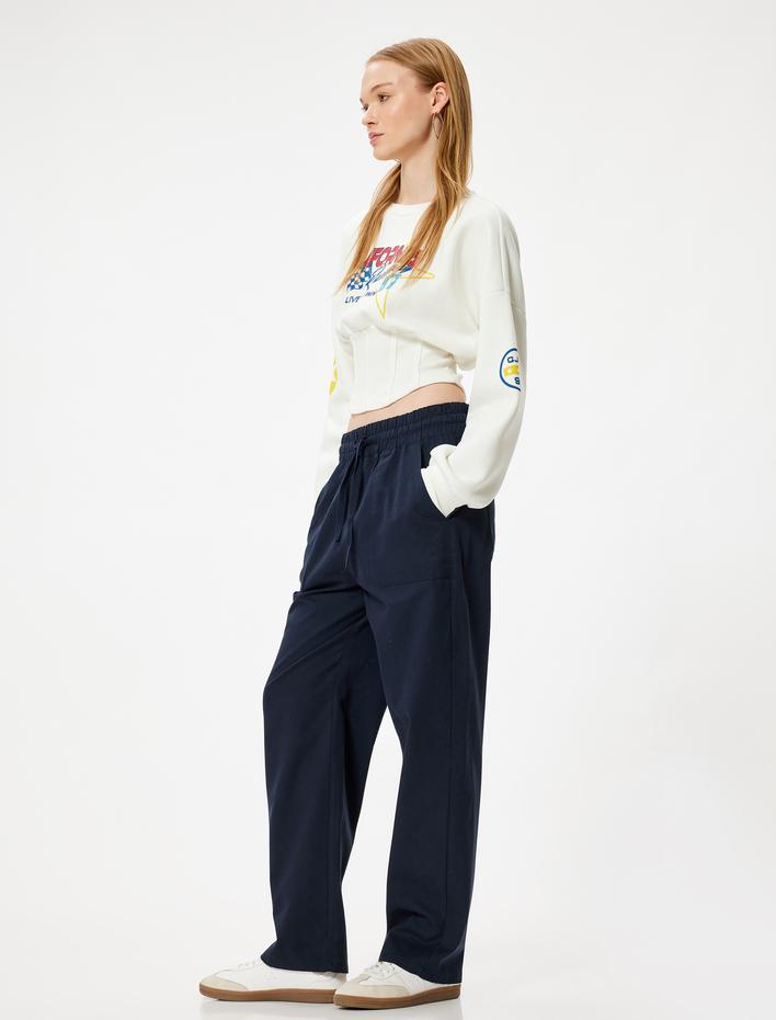  Havuç Pantolon Beli Bağcıklı Cepli Rahat Kalıp Pamuklu