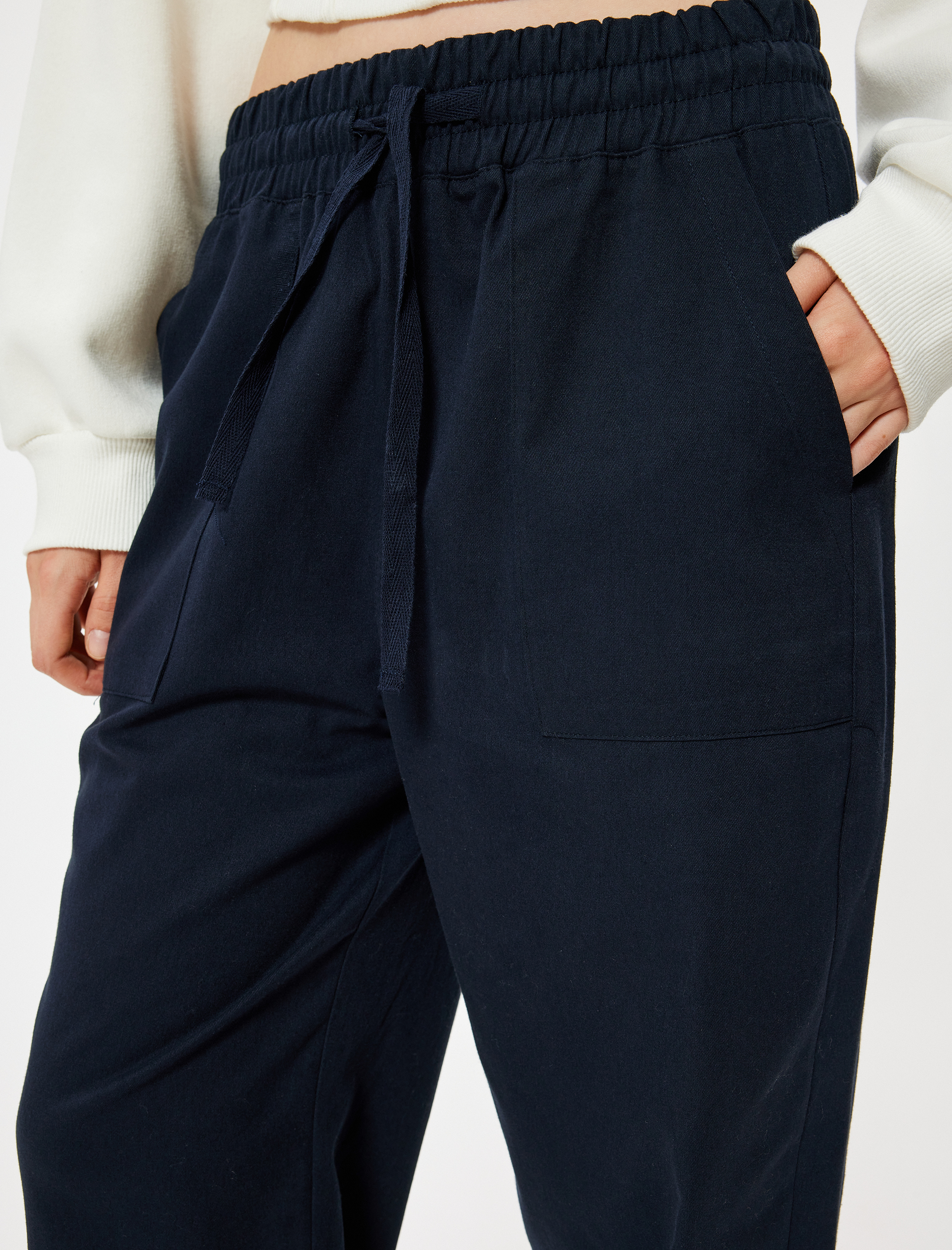   Havuç Pantolon Beli Bağcıklı Cepli Rahat Kalıp Pamuklu