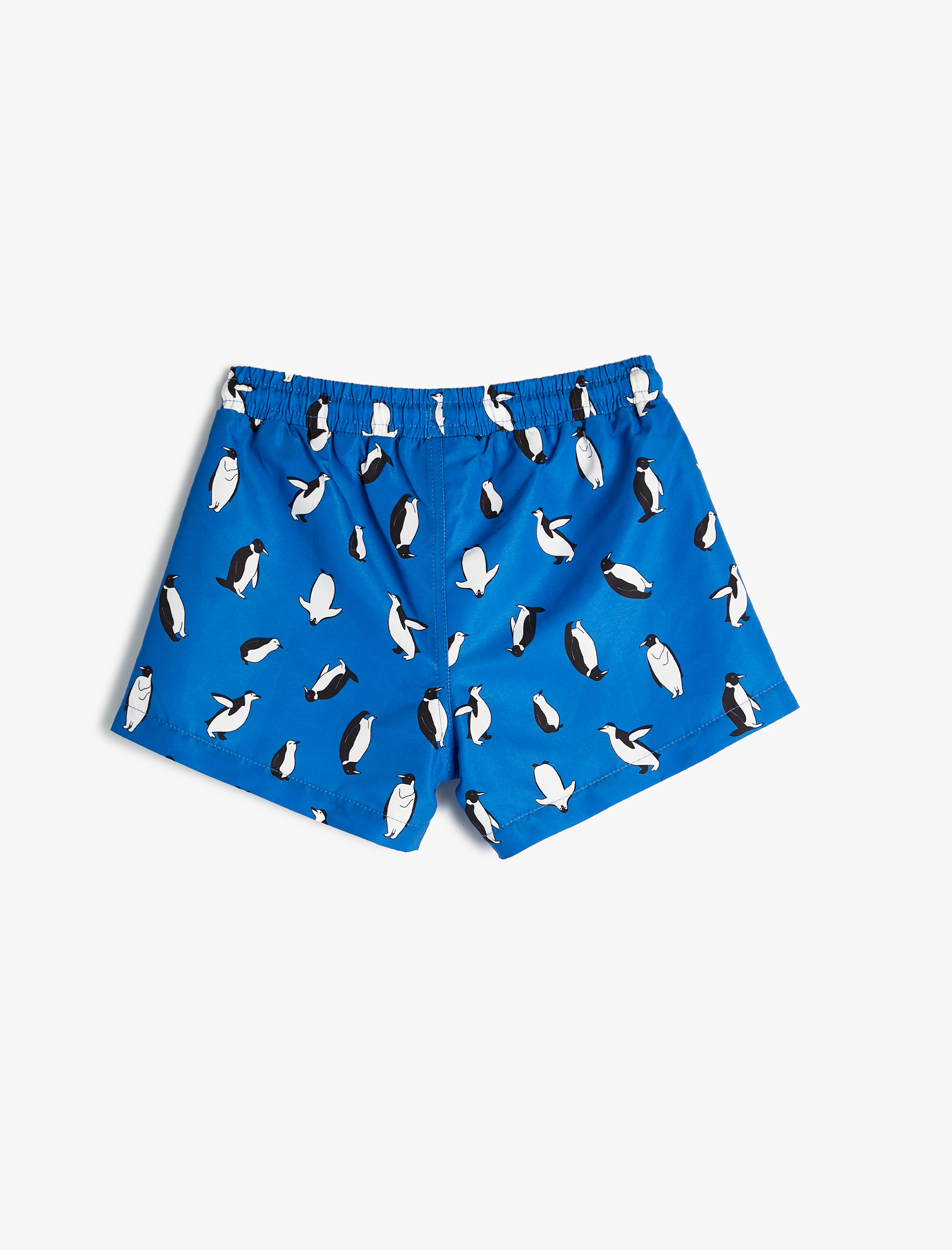  Erkek Çocuk Deniz Şortu Beli Bağlamalı Penguen Baskılı File Astarlı