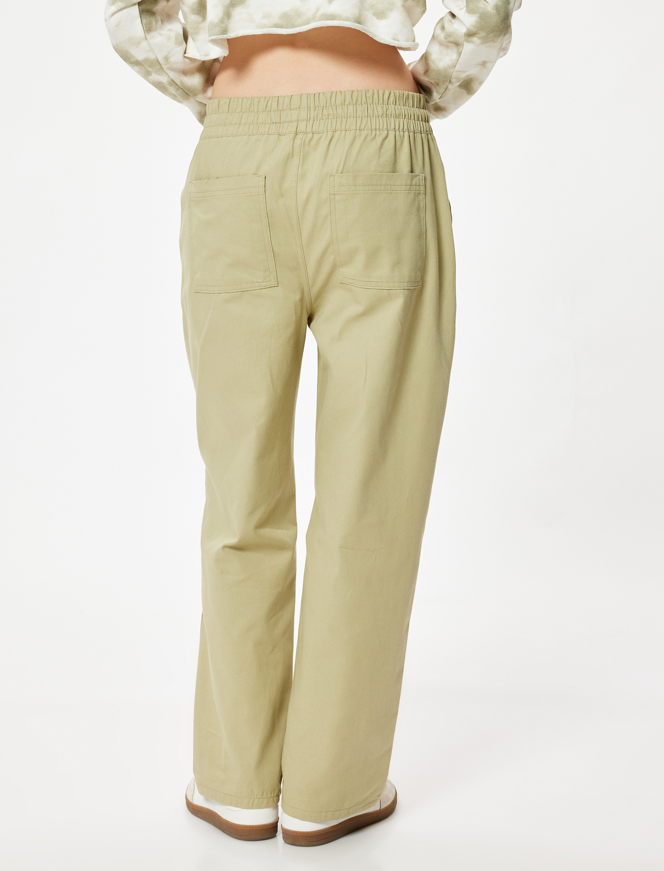   Havuç Pantolon Beli Bağcıklı Cepli Rahat Kalıp Pamuklu