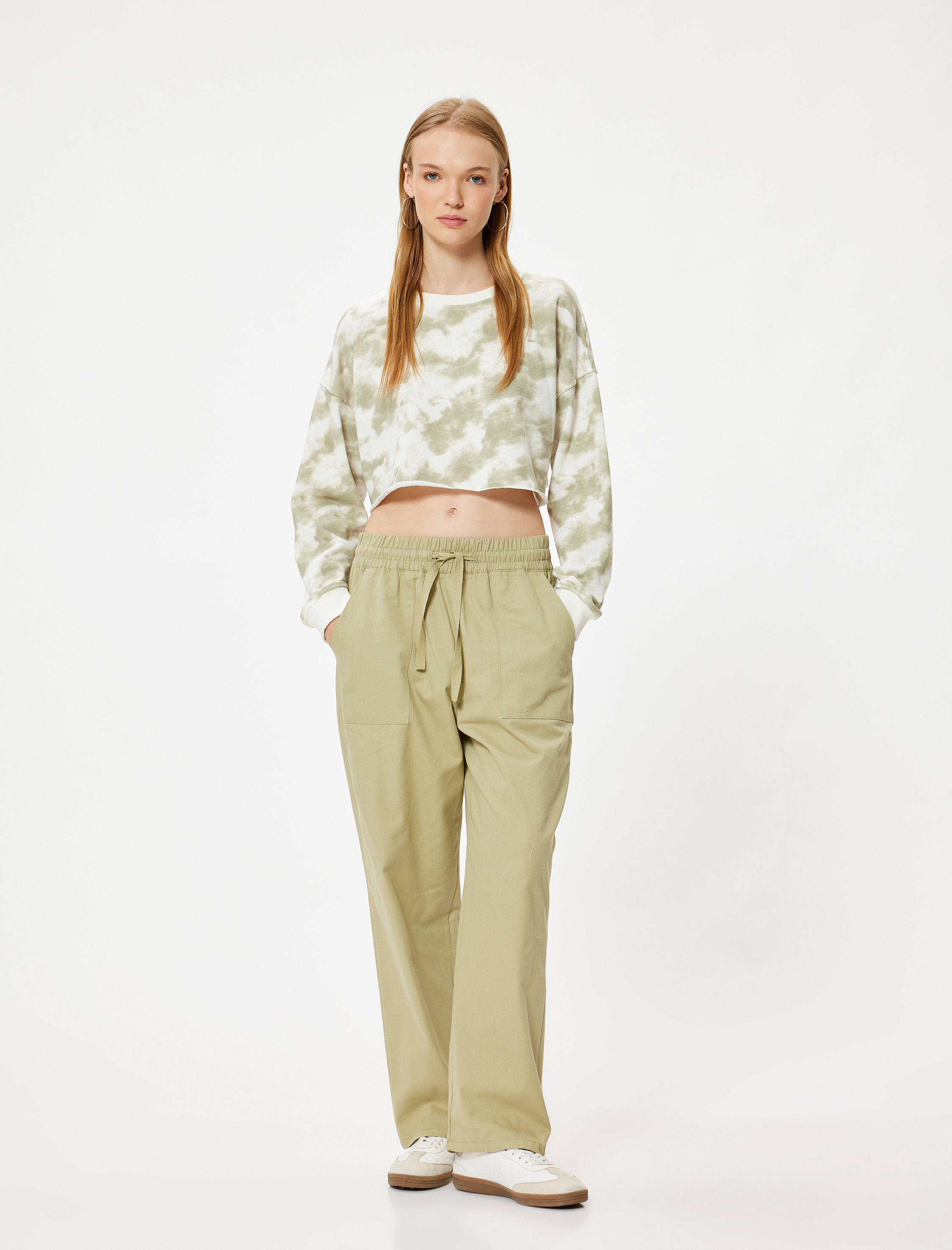   Havuç Pantolon Beli Bağcıklı Cepli Rahat Kalıp Pamuklu